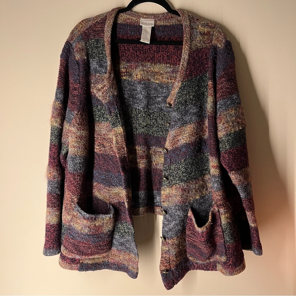 Mohair & Wool Blend Striped Sweater Cardigan